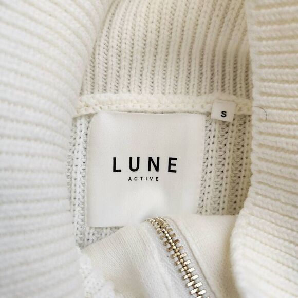 Anthropologie Lune Active Sweater Small Oversized Half Zip Ribbed Ivory Gold - Picture 3 of 5